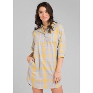 Prana Deryn plaid mini button dress with pockets XS